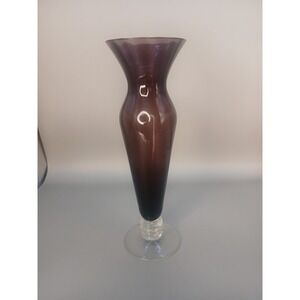 Vintage Purple Glass Vase slim tall Bud Vase Japan Sticker Hand Blown Style